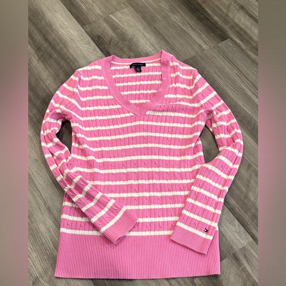 Tommy Hilfiger Sweaters - Tommy Hilfiger Pink and White Striped Shirt - Size Medium
